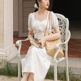 Women Cottagecore Dress Princess Dress Slim White Dress Dress