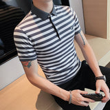 Men Polo Shirts Striped Lapel T-shirt
