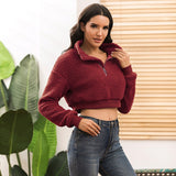 Women Sherpa Jacket Autumn and Winter Lamb Wool Zipper Coat Plush Pullover Sweater Top