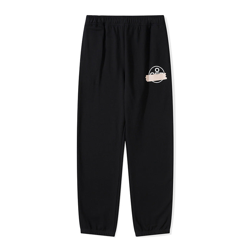 Off White Winter Pants Early Autumn Off Yellow Rubber Strip Printed Terry Casual Trousers for Men and Women