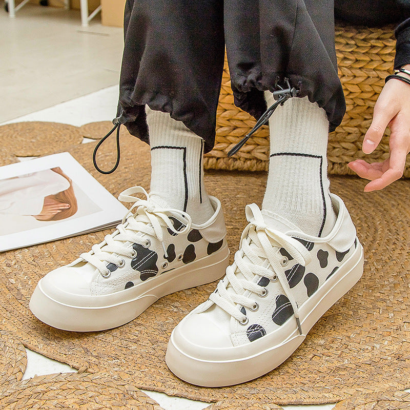 Cow Print Hey Dude Shoes Big Head Canvas Shoes for Women Platform White Shoes