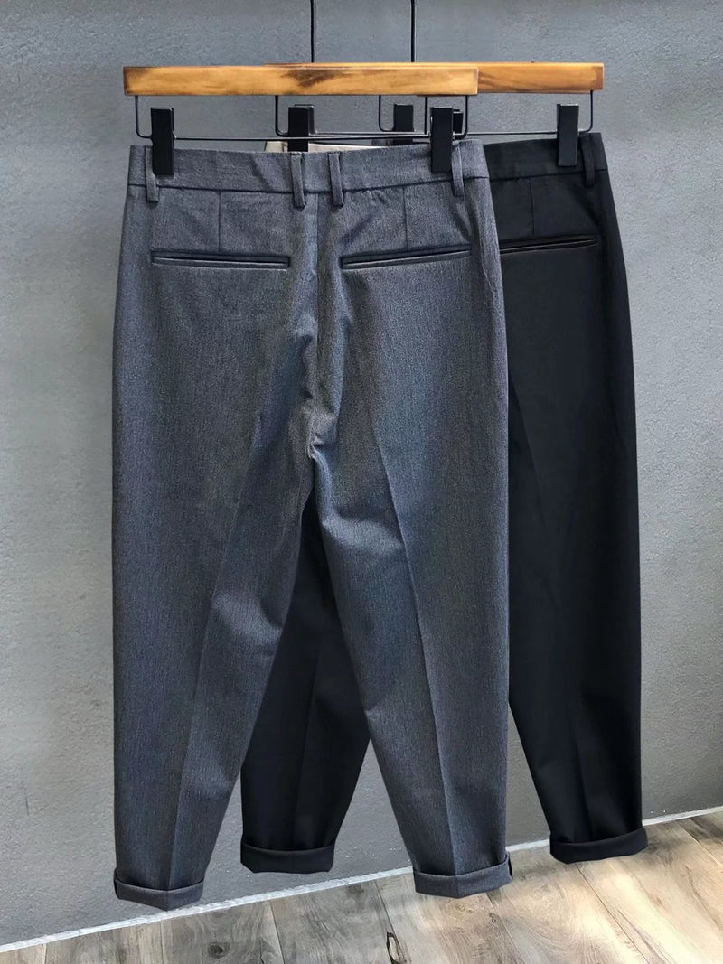 Men Suit Pants Slim Straight Casual Trousers