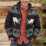 John Dutton Jacket Black Deer Brocade Sweater Zipper Long Sleeve Knitted Coat