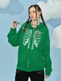Skeleton Hoodie Love and Skeleton Rhinestone Pattern Women's Thread Sweater
