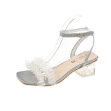 Nude Chunky Heel Pearl Sandals