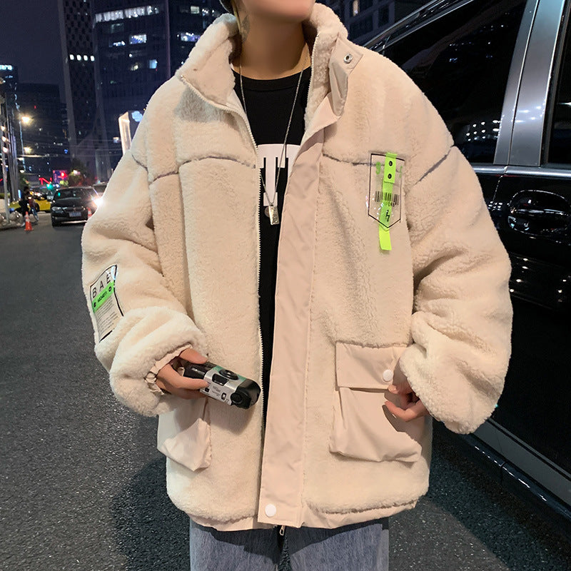 Men's Autumn Winter Coat Stand Collar Color Matching Cotton-Padded Coat
