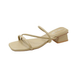 Nude Chunky Heel Slippers