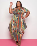 Women Plus Size Maxi Dresses Printed Short Sleeve Irregular Dress