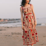 Women Cottagecore Dress Vintage Dress Embroidered Strap Dress Travel Photography Dress Summer off-Shoulder Seaside Vacation Dress