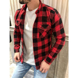 Mens Flannel Jacket Plaid Shirt Outer Wear Slim-Fit Long-Sleeved Shirt For Men
