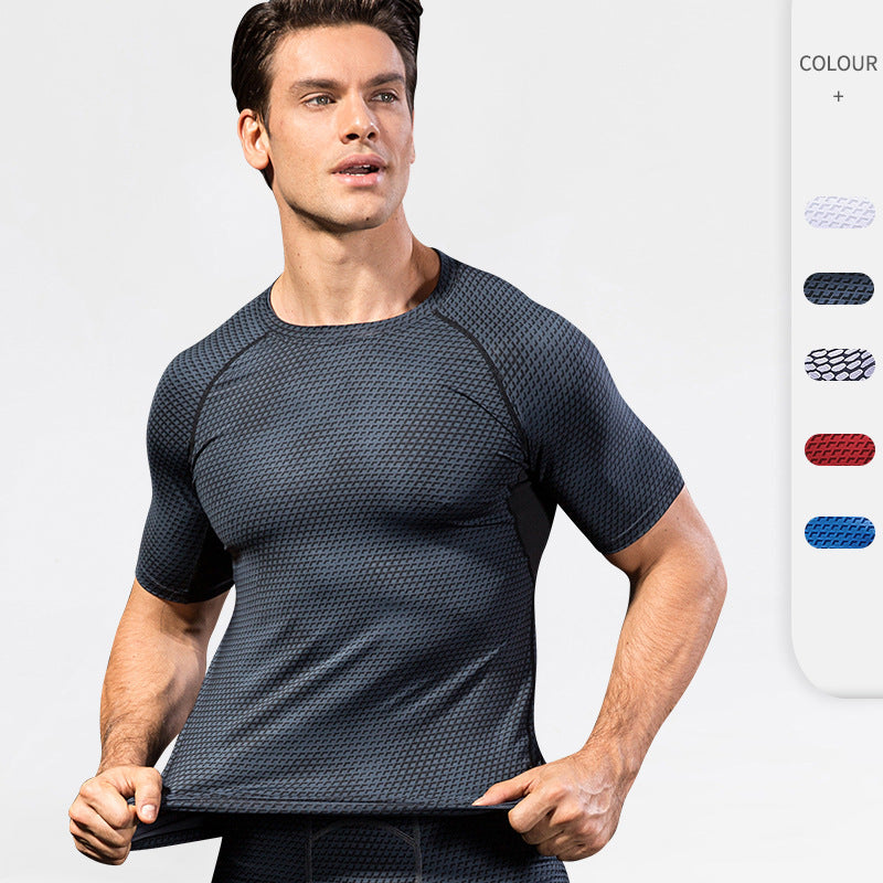Moisture Wicking Shirts Men's 3D Three-Dimensional Printing Running Training Short Sleeve Tight Elastic Wicking Quick Drying Clothes