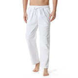 Linen Pants Straight Leg Pants Cotton Loose Casual Elastic Waist Pants Men's Solid Color Trousers