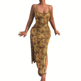 Nina Parker Dresses Sexy Temperament Leopard Print Backless Suspender Dress