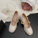 Nude Pumps Block Heel Leather Shoes
