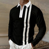 Polo Shirts Fall Men's Long Sleeve Black and White Loose Multicolor Polo Shirt Men