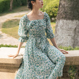Women cottagecore Dress Vintage Midi Dress Summer Floral Beach Dress