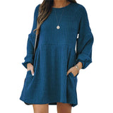 Work Dresses with Pockets Autumn and Winter Women's Knitted Long-Sleeved Dress