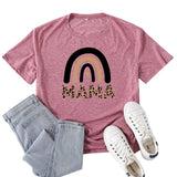 Boy Mama T Shirt Mama Leopard Print Rainbow Pattern Printed T-shirt