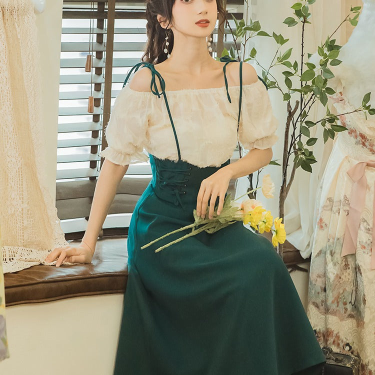 Women cottagecore Dress Summer Retro Elegant Outfit Dress