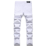 J Shaped Jeans Men's Jeans Ripped White Slim-Fit Straight Trousers