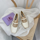 Nude Pumps Block Heel Mary Jane Leather Shoes