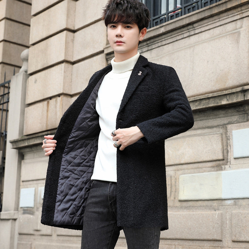 Men's Autumn Winter Coat Lapel Lamb Wool Coat
