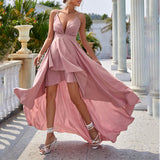 Prom Dresses Summer Banquet Footwear Deep V Sexy Solid Color Dress