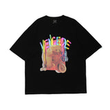 Men T Shirt Summer Casual Tops Cartoon Bear Printed Short Sleeve T-shirt Men's round Neck Half Sleeve Street Fashion Loose Half-Sleeved T-shirt