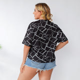 Women plus Size Tops Summer Loose Geometric Striped Short Sleeve T-shirt Casual Fashion Tops