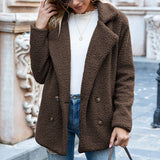 Women Sherpa Jacket Autumn and Winter Button Lapel Loose Fleece Shirt Cardigan Goat Hair Wool Coat