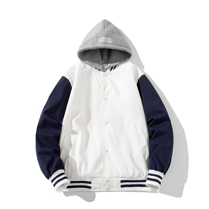Varsity Jacket Stand Collar Hooded Baseball Uniform Coat