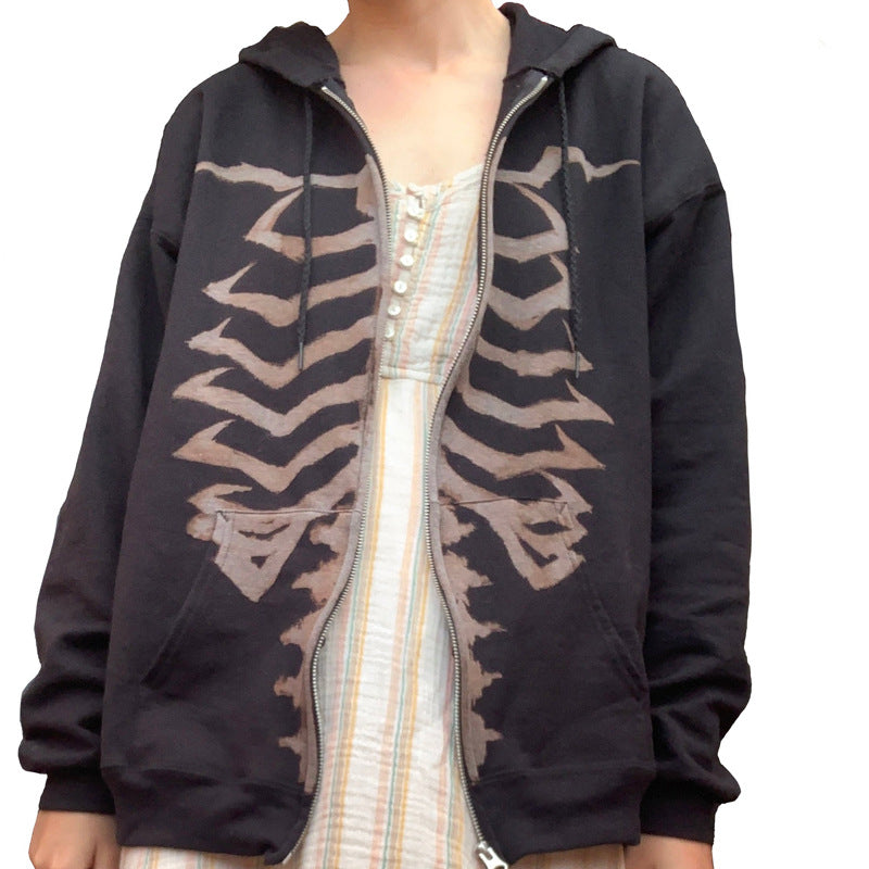 Skull Hoodie Halloween Skull Printed Jacket Coat Long Sleeve Zipper Sweater