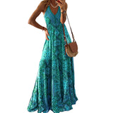 Women Bohemian Dress Sexy Sling Dress Holiday Floral Print Dress