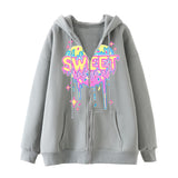 Skeleton Hoodie Winter Fleece Women's Long Sleeve Hoodie Heart-Shaped Clothes Printed Zipper