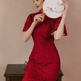 Women cottagecore Dress Bride Summer Red Marriage Engagement Female Lace