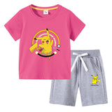 Children Pokemon Pikachu Tshirts & Shor Cotton Short-Sleeved Shorts Two-Piece Set