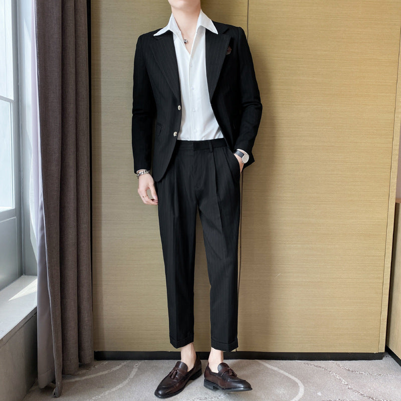 Seersucker Suit Striped Suit Cropped Pants Two-Piece Suit