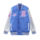 Letterman Jacket Outfit Senior Jackets Varsity Baseball Coat Cartoon Embroidery Colorblock Baseball Uniform Men's Loose Color Matching Coat