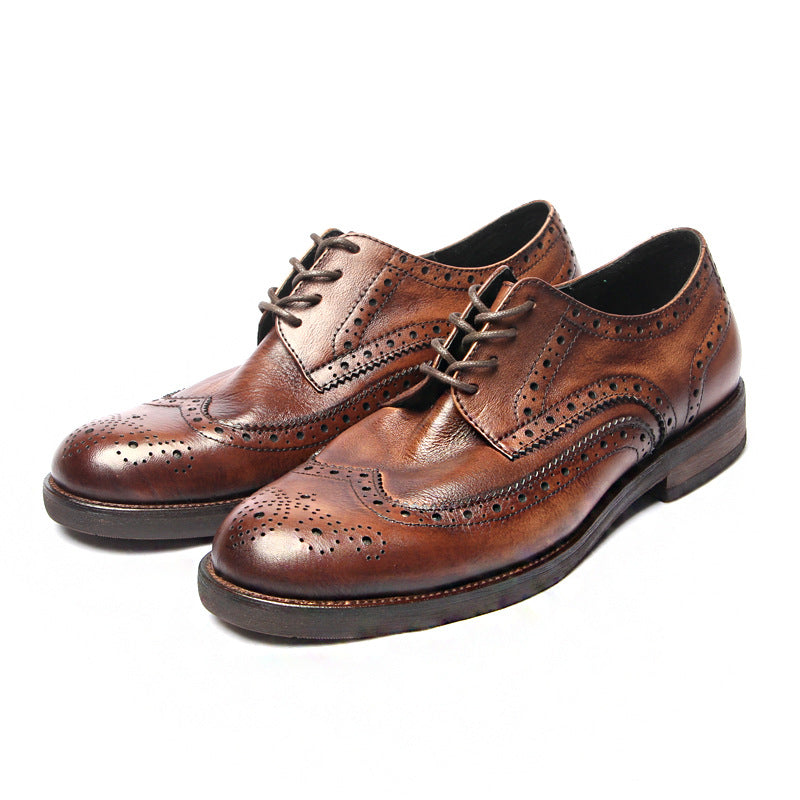 Indo Western Shoes Brogue Men's Shoes Top Layer Cowhide British Men's Shoes Hand Washed Distressed Series