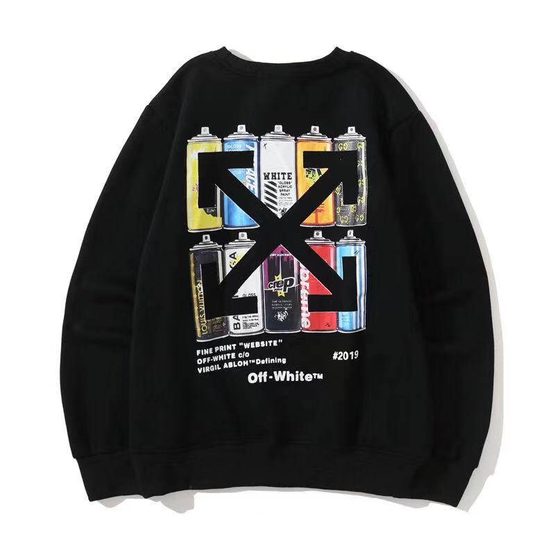 Off White Long Sleeve Round Neck Neck Fleece Sweatshirts Autumn and Winter Pattern round Neck Pullover and Fleece Sweater