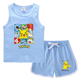Children Pokemon Pikachu Tshirts & Shorts Casual Sports Sweat-Absorbent Suit Neutral