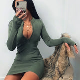 Nina Parker Dresses Solid Color Zipper Slim Fit Sexy Dress