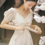 Women cottagecore Dress Gentle Long Dress Small Skirt Floral Dress