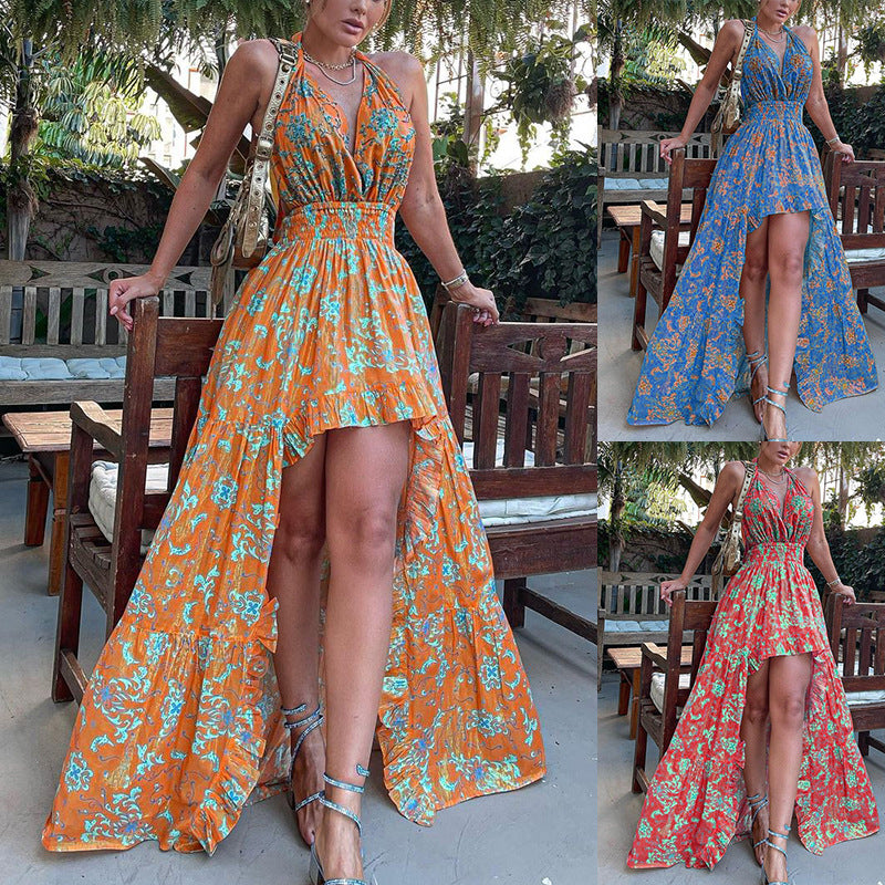 Women Bohemian Dress Spring and Summer Sexy Printed Dress