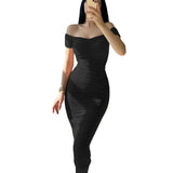 Nina Parker Dresses Elegant Elegant Dress Solid Color Pleated Slim Dress
