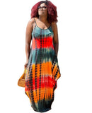 Women Plus Size Maxi Dresses Summer Loose Tie-Dye Sleeveless Strap Dress