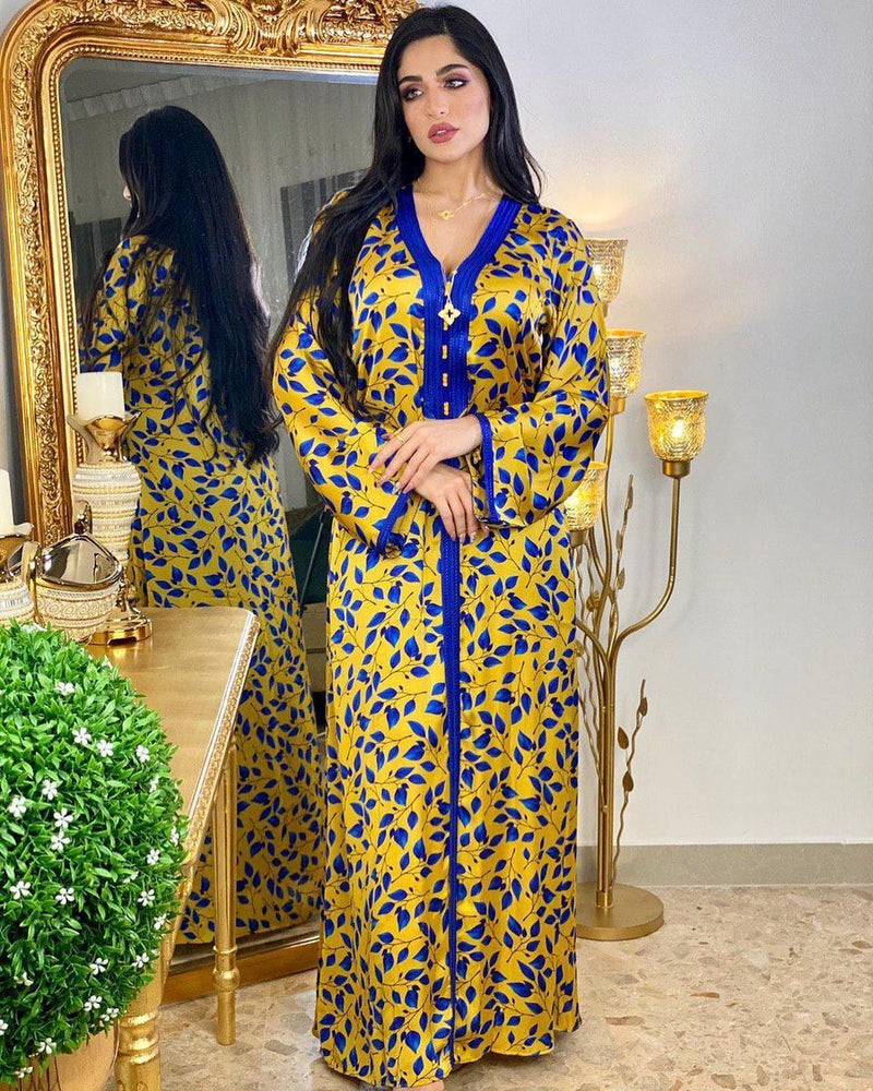 Muslim Women Stylish Kashibo Abaya Muslim Ladies Long Gown Islamic Clothing Jilbab Jalabiya Printed Dress Long Sleeve Robe