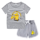 Children Pokemon Pikachu Tshirts & Shorts Casual Sports Sweat-Absorbent Suit Neutral
