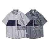 Men T Shirt Summer Casual Tops Men's Clothes Summer Wear Retro Men's Lapel Shirt Casual Loose Striped Color Matching Shirt Fashion