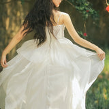 Women's cottagecore Dress Fairy French Style White Suspender Dress for Women Summer